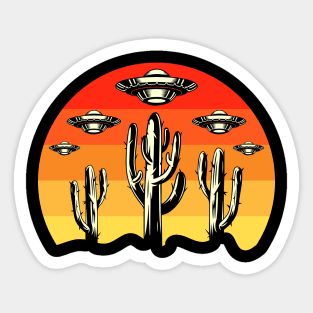 Retro sunset desert cactus alien ufo Sticker